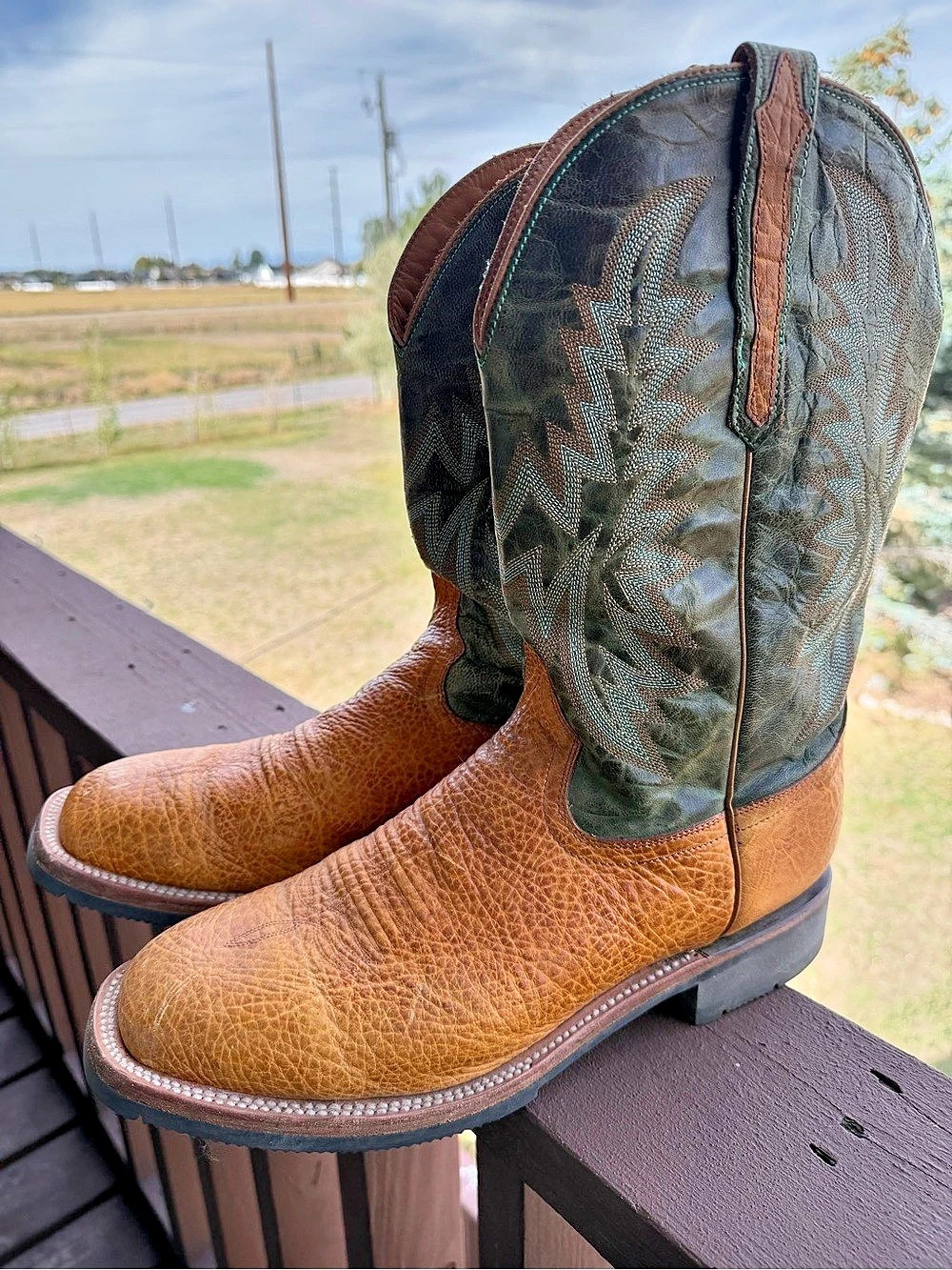 Lucchese Men's Cowboy Boots Brown & Green US 12d
